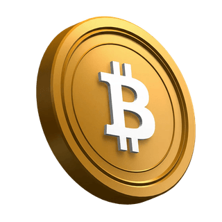 Moneda de Bitcoin (BTC) con inclinación en el diseño del hero