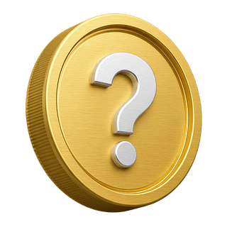 Moneda decorativa en 3D de color dorado con un signo de interrogación en la página de preguntas frecuentes